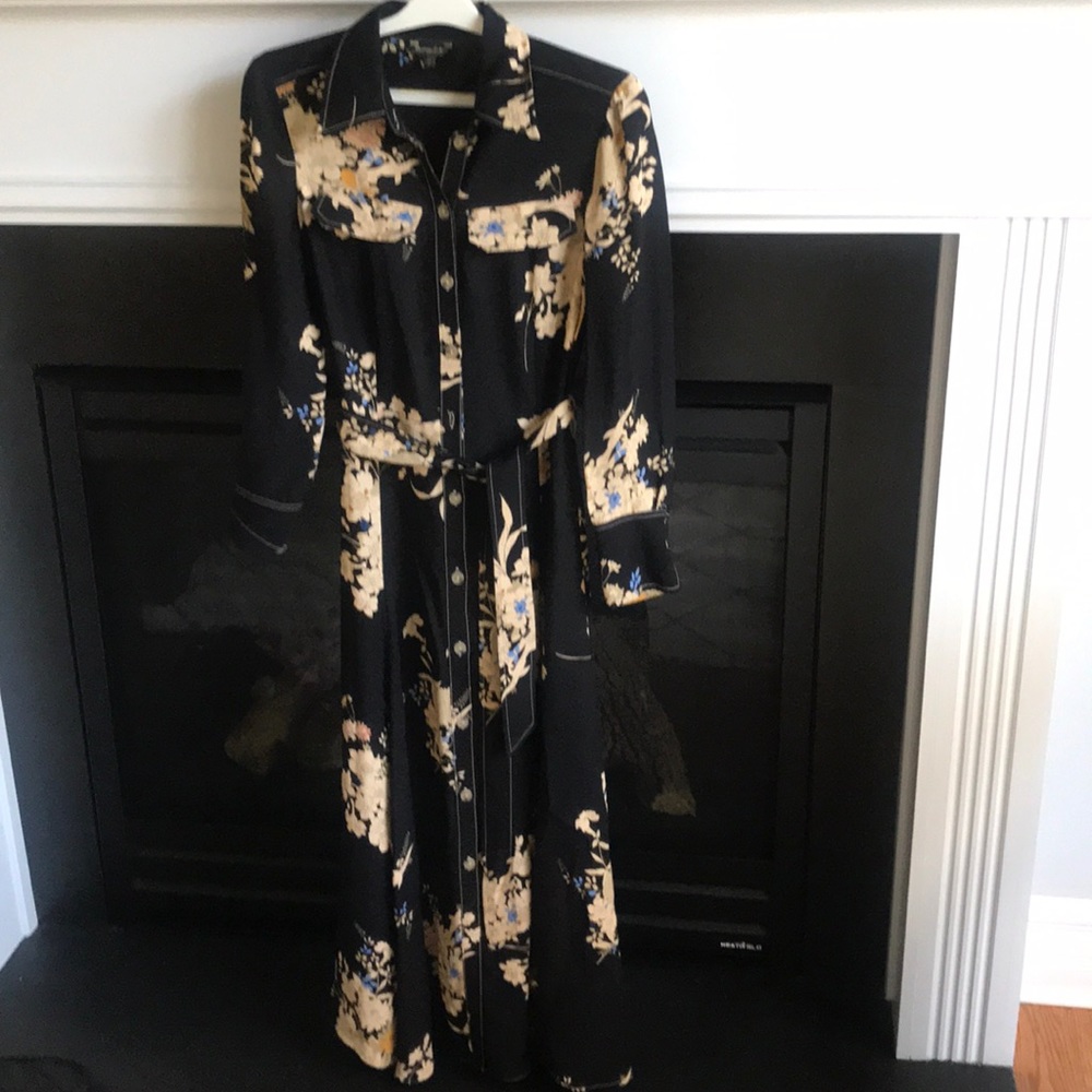 Massimo Dutti Long Button Down Dress Floral